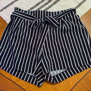 Black and White Striped High Waisted Shorts
